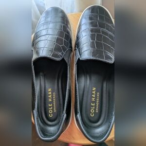 Cole Haan GrandSeries Croc-Embossed Leather Black Slip-On Sneakers